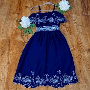 Raviya navy & white embroidered trim dress size S